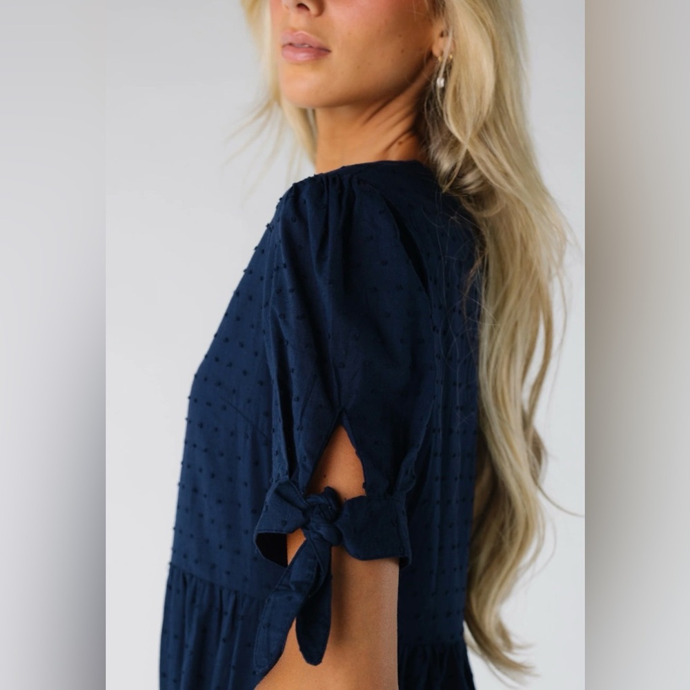 Navy Tiered Midi Dress - Classic Women's Midi Dress - Picture 3 of 3